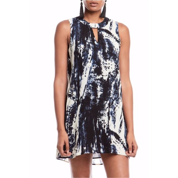 Asher by Fab'rik Heron Mini A-Line Dress With Faux Leather Trim Size Large - Picture 1 of 7